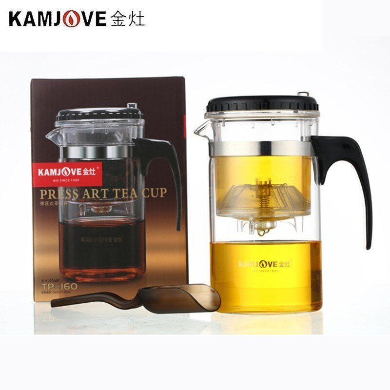 100% Genuine Kamjove TP-160 Art Tea Cup Teapot 500ml Glass tea Kettle strainer cup AUTO-OPEN tea set infuser de cha