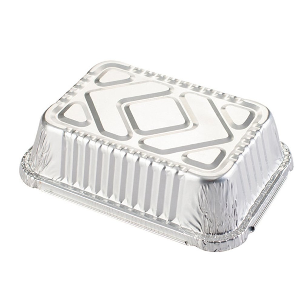 Tin karton grill rektangulær aluminiumsfolie kasse madkasse tin folie skål engangs takeaway pakket madkasse container: Ingen dækning