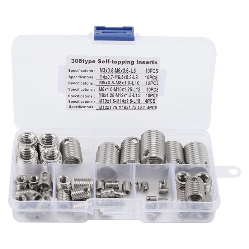 58Pcs Stainless Steel Self Tapping Thread Inserts Inner Thread Reinforce Repair Tools With Box Tool
