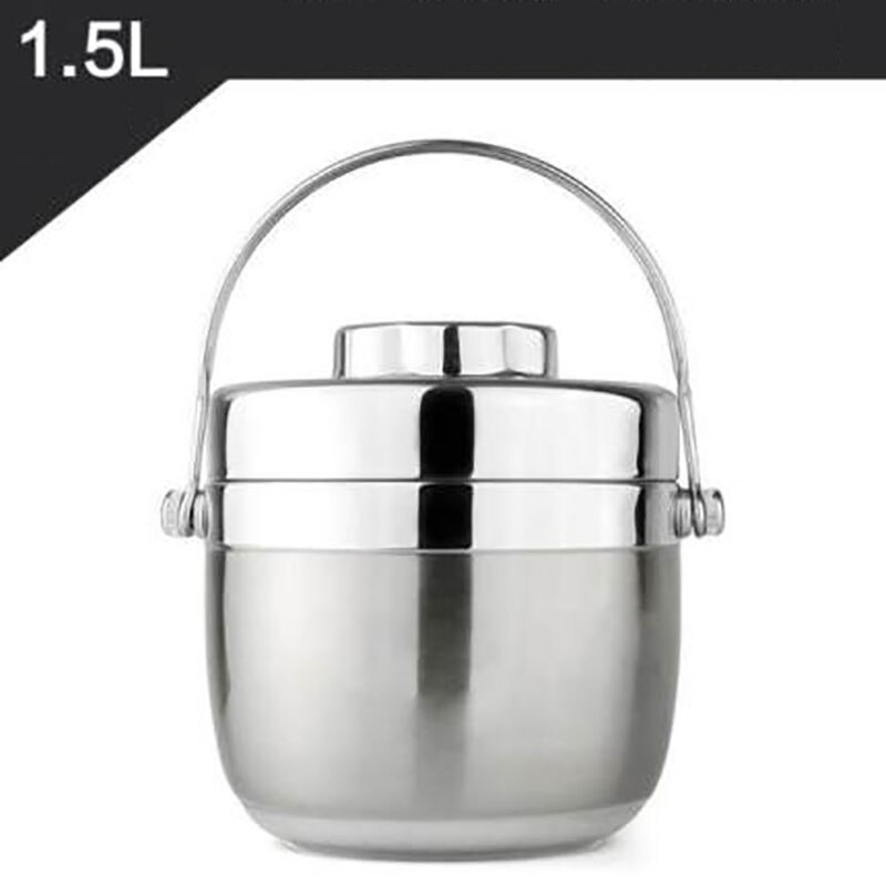 ONEUP Portable Stainless Steel Insulated Lunch Box 2 Layer Bento Box Style Grid Insulated Bucket Soup Container: 1.5L NATURAL COLOR