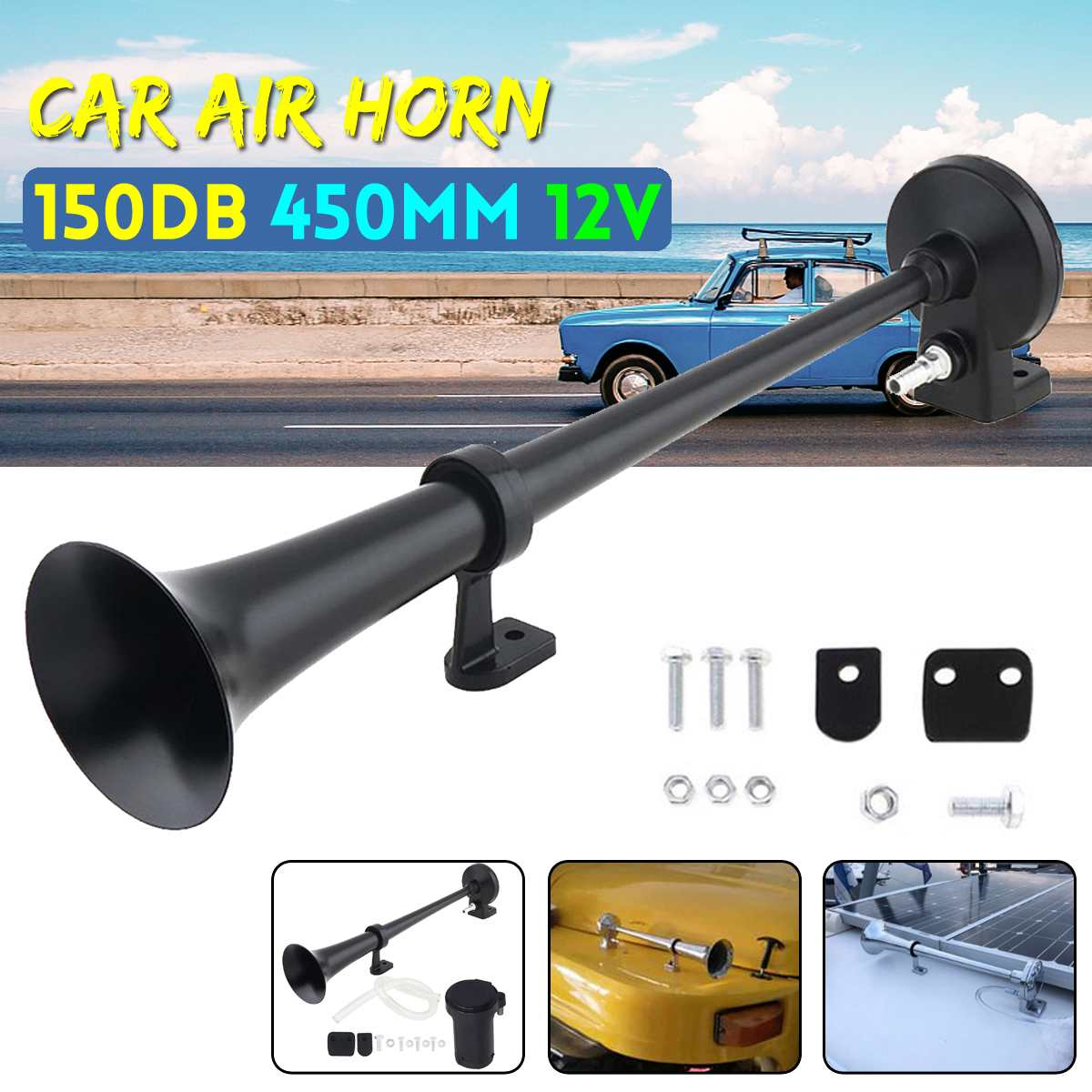 12V Universal Super Loud Air Horn Kit Car Horn Speaker Compressor 17 inch for Truck Boat Train Motorcycle