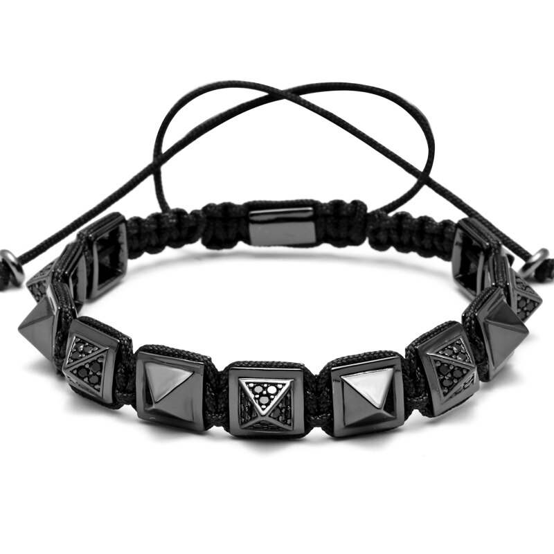 Mcllroy Pyramid Connector Square Beads Braiding Men Macrame Bracelet & Bangle Braiding Macrame Bracelet Woman Charm: gun black