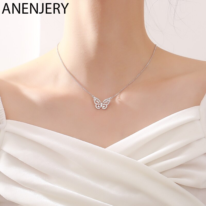 ANENJERY-pendentif en zircone brillante pour femmes, accessoires de fiançailles romantiques, nouveauté, pendentif papillon, , S-N707