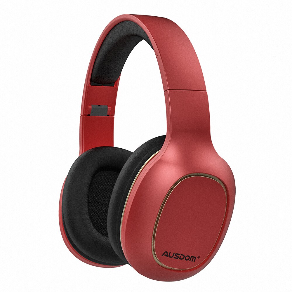 AUSDOM M09 Wireless Headphones Bluetooth 5.0 Headset Foldable Deep Bass Bluetooth Headphone for iPhone Xiaomi Support TF Card: New Red..