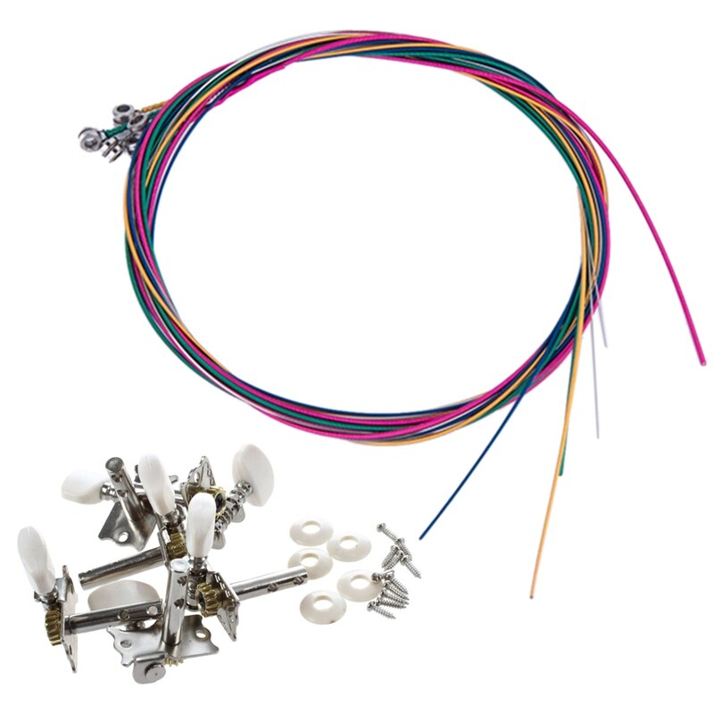 6Pcs Acoustic Guitar String Tuning Peg Tuner Machine Head & 1 Set Acoustic Guitar String Replacement Steel String: Default Title