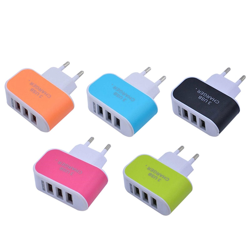 EU Plug Portable Candy Color 3 USB Ports Charger 5V/1A Travel Adapter PP Flame Retardant Shell for mobile phone ipad