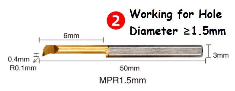 Mpr fuld størrelse 1 1.5 2 3 4 5 6 mm drejebænkemaskine brug hårdmetalborestang: Mpr 1.5 r0.1 l6