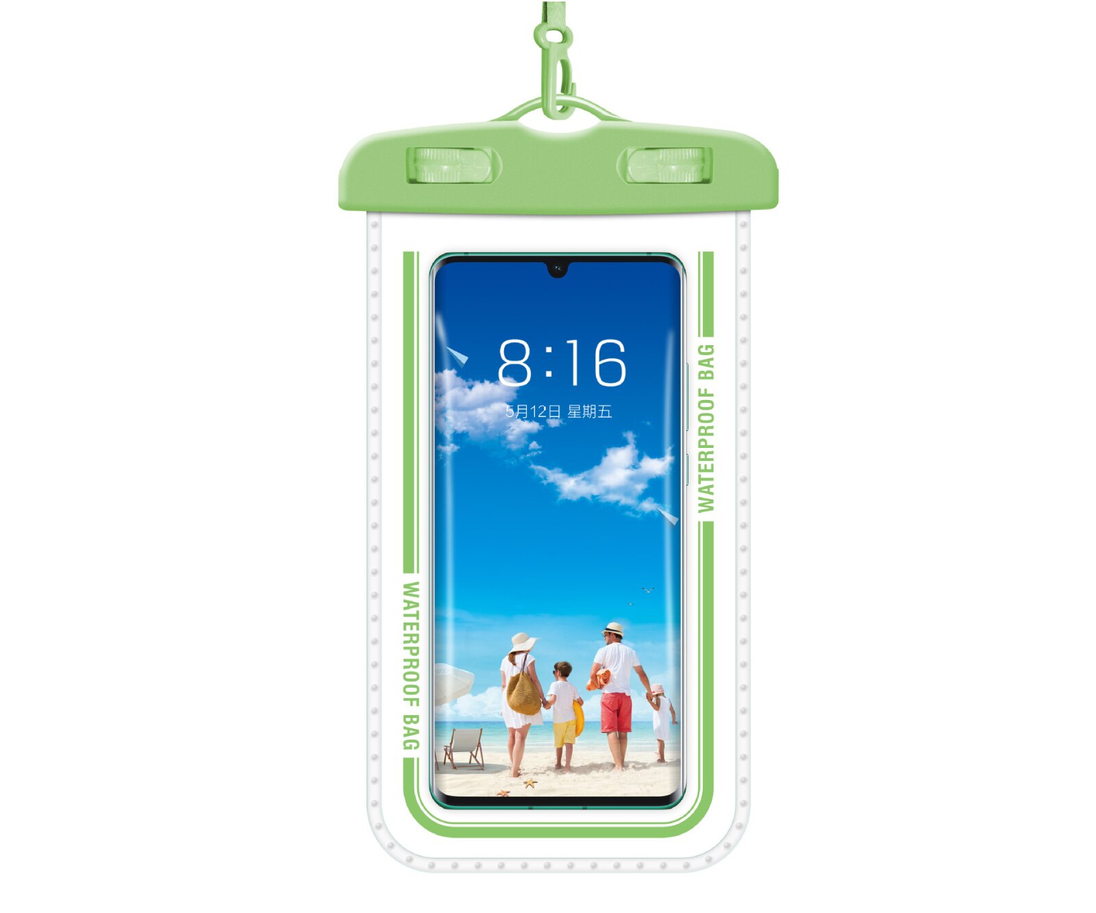 Funda de teléfono impermeable natación Airbag buceo flotante bolsa del teléfono móvil titular bolsa seca por debajo de 7,2 pulgadas Bolsa de playa anticaída: Green