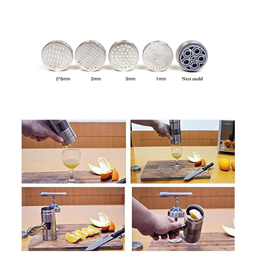 Juego de herramientas para hacer fideos, Máquina Manual de acero inoxidable para hacer Pasta, prensa para espagueti, exprimidor de frutas, 5 uds.