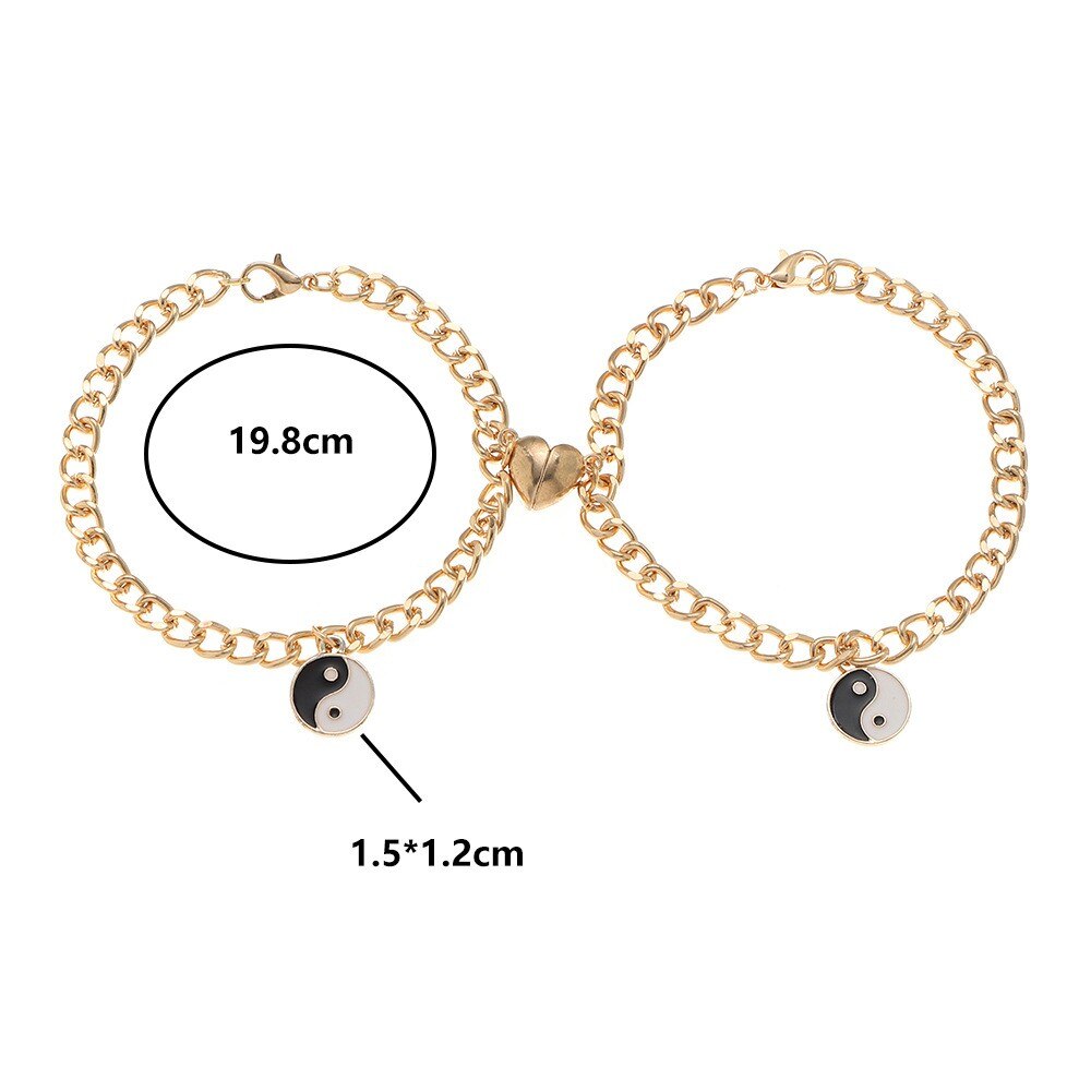 Tai Chi Yin Yang coppia bracciali per donna ciondolo in lega catena regolabile cuore braccialetto magnetico abbinamento amante regali gioielli