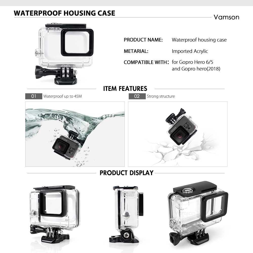 Vamson para Gopro héroe 7 6 5 Kit de accesorios impermeable funda carcasa de Floaty Bobber Monopod para ir pro Hero 6 5 VS142