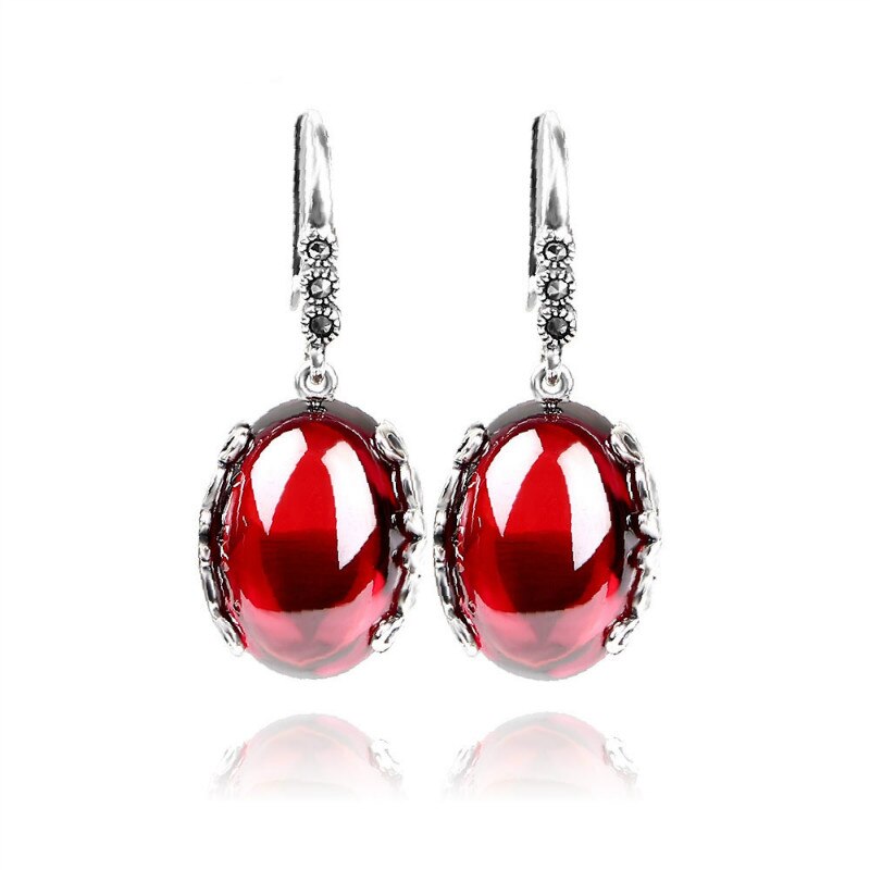 JIASHUNTAI Retrò Orecchini D'argento per Le Donne Dell'annata Rosso Giallo Pietre Preziose con 925 Sterling Silver pendientes Gioielli indiani: Red