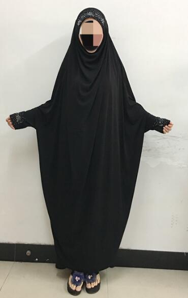Khimar – jupe longue en strass, vêtements hijab de grande taille avec manches, gratuite: black