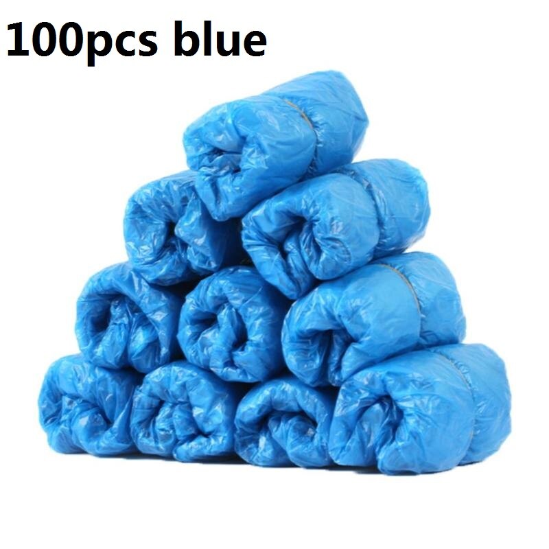 100 stk engangsplastik tyk udendørs regnvejrsdag vandtæt pakke regnstøvdæksler tæppe gulvbeskytter rengøringsskoovertræk: 100 stk blå