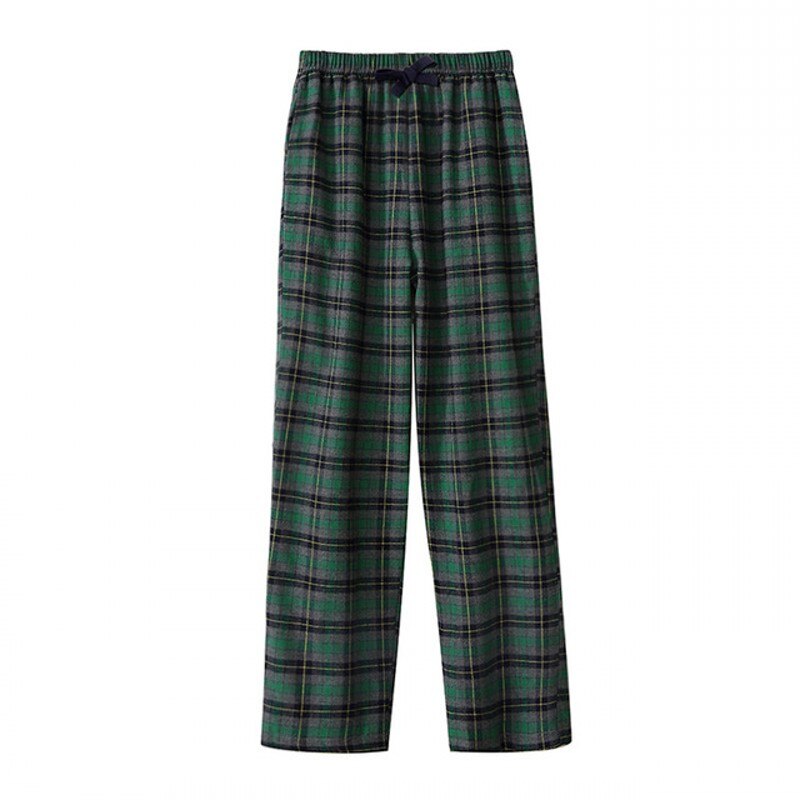 Autumn Winter Men 100% Brush Cotton sleeping bottoms Male nighty trousers Men Casual Loosen Plaid pajama pants XXL: B / XXL