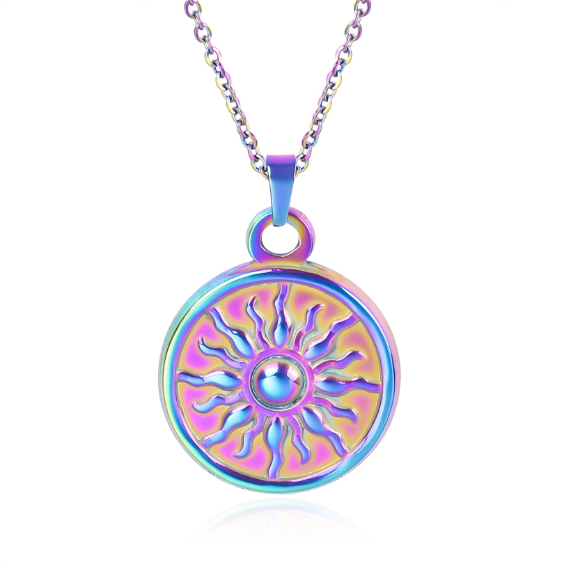 Colliers ronds avec pendentif soleil pour femmes et hommes, accessoires, bijoux d'espoir, collier en acier inoxydable, ras du cou Vintage, d'anniversaire: Placage pistolet