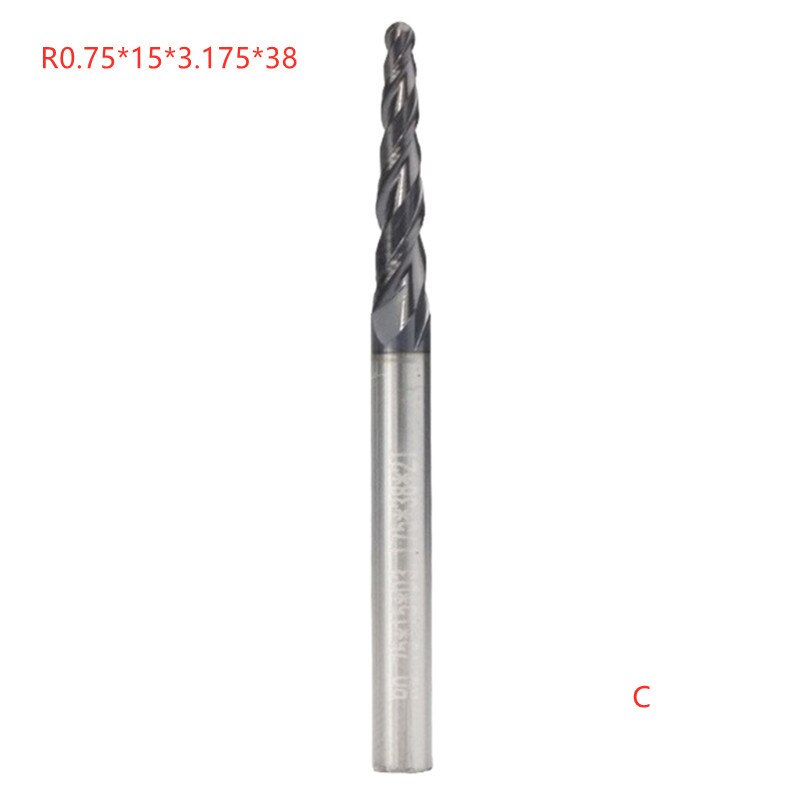 Fresa de punta de bola cónica, vástago de 3.175mm, broca de grabado de madera de carburo, fresadora CNC de aluminio, cortador R0.25/0,5/0,75/1,0: C
