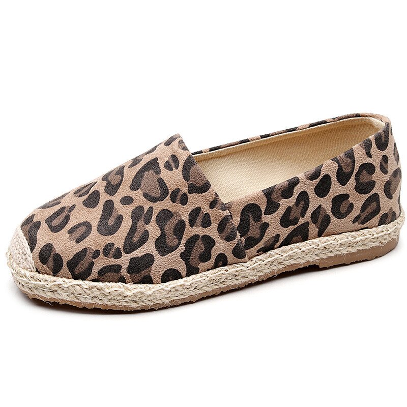 Spring Women Shoes Fisherman Shoes Canvas Slip-on Casual Loafer Flats Leopard Comfortable Casual Mules Espadrille Woman: Brown Leopard Q50 / 8