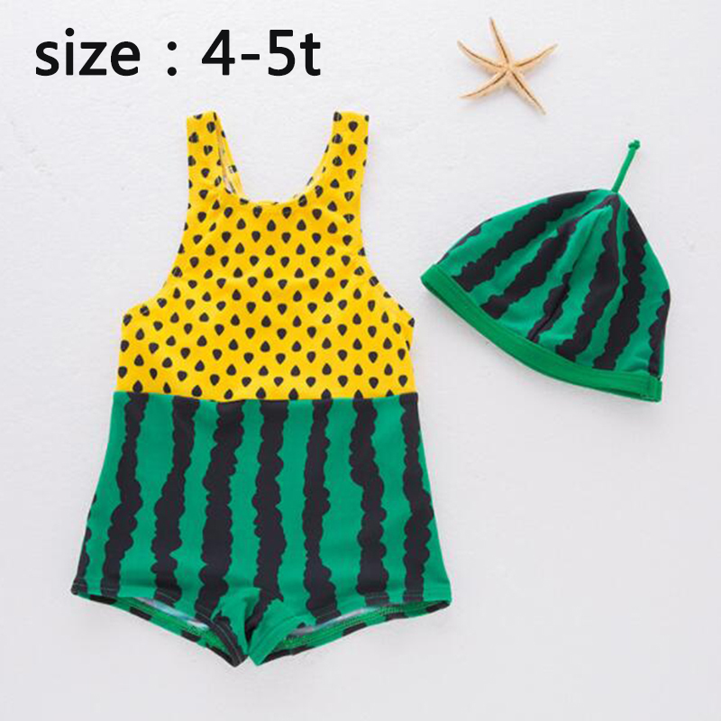 Schattige cartoon watermeloen jumpsuit infant kids badmode meisjes badpak kinderen badpak beach kleding: US size 4t to 5t