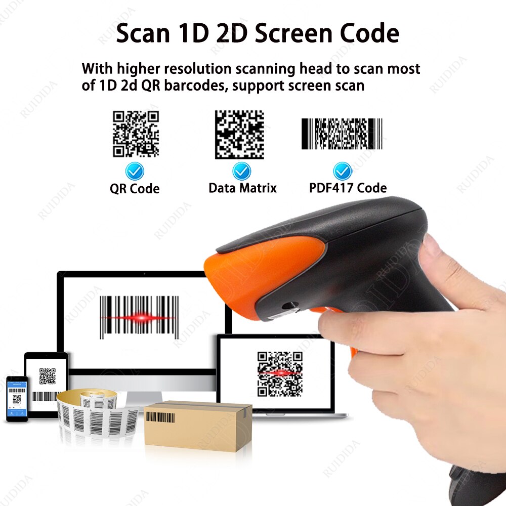 Scanner di codici a barre 2D Wireless cablato con supporto scansione a rilevamento automatico lettore di codici a barre QR PDF417 per pagamento mobile