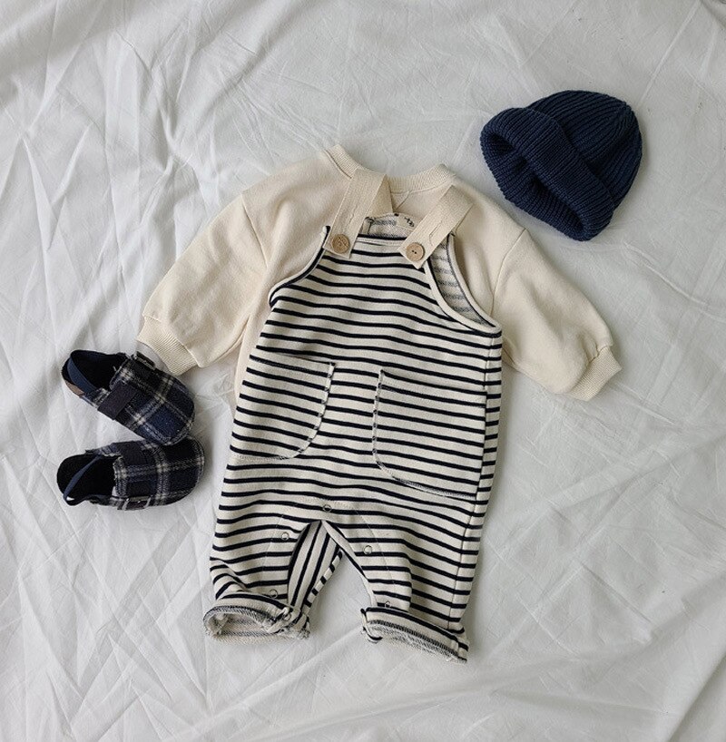Autunno Del Bambino Del Bambino Delle Ragazze Dei Ragazzi solido Senza Maniche Pagliaccetto Della Tuta Outwear Pantaloni Vestiti 0-24M Del Bambino di Modo Tute E Salopette: black stripe / 9M   73cm