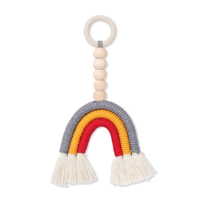Anillo de dentición de madera para bebé, flecos multicolores, macramé, juguete de lactancia, de Ducha: 2