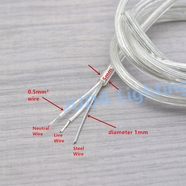 0.5mm firkantet gennemsigtig klar farve strømkabelledning med ståltråd reb elektriske ledninger 2 kerner kabel til led pendel