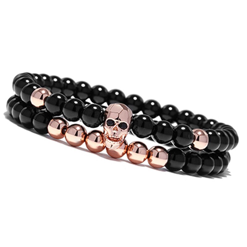 6mm shinny onyx Stein perlen armband schädel männer armbänder für frauen schmuck pulsera hombre armband zubehör bileklik: color 3