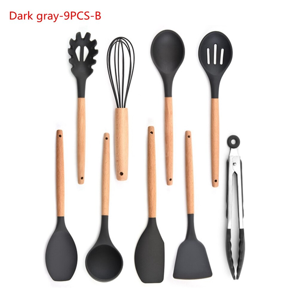 9/11Pcs Silicone Cooking Utensils Set Non-stick Spatula Shovel Wooden Handle Cooking Tools Set Kitchen Tools