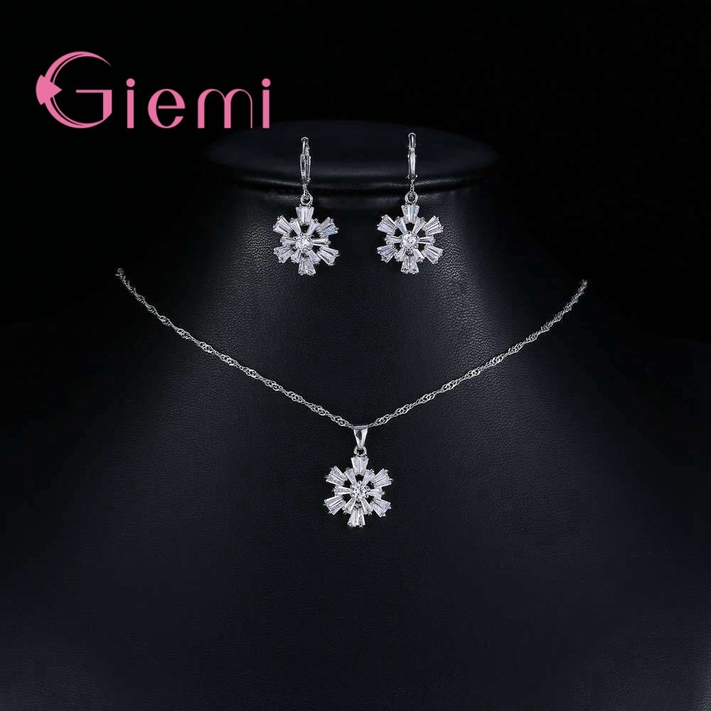 Vrouwen Elegante Strass Hanger Ketting Haak Oorbellen Sieraden Sets Voor Engagement Party Set Real 925 Sterling Zilver Oor