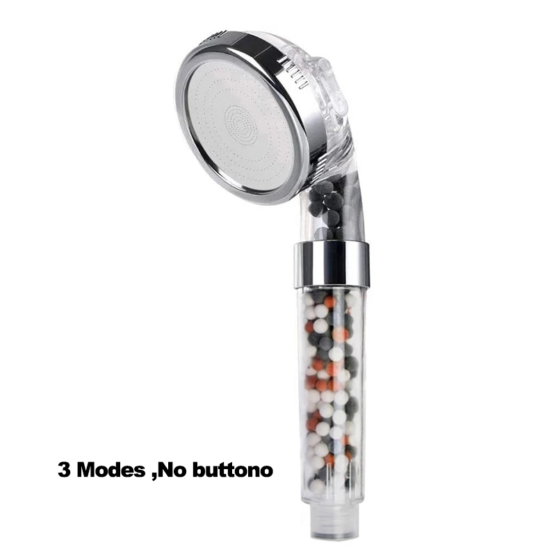 High Pressure Shower Head 3 Modes Adjustable SPA Replaceable Filter Shower Water Saving with Switch Button Shower: Clear