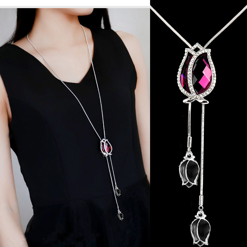 Lange halskæder og vedhæng geometrisk krystal statement halskæde til kvinder collier femme perle choker smykker: Antik kobberbelagt