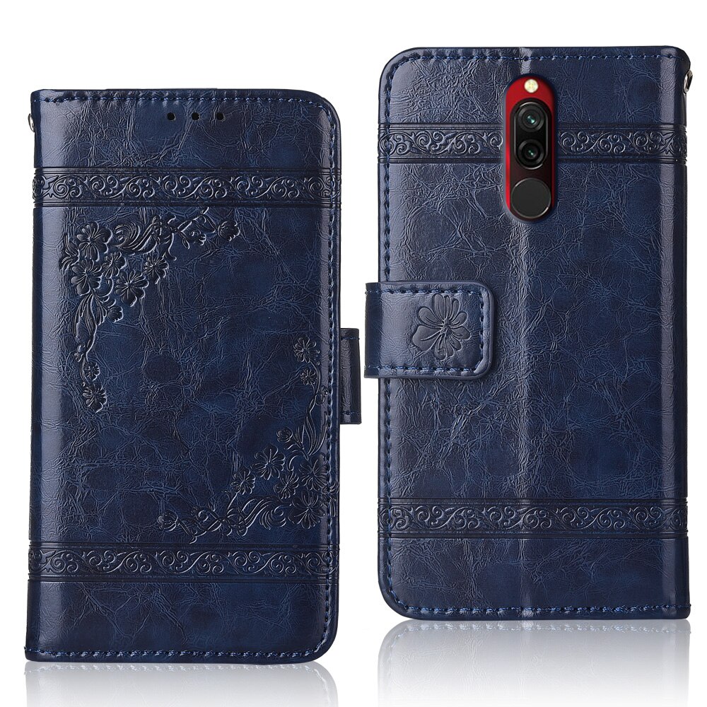 For On Xiaomi Redmi 8 Coque Back Cover Redmi 8 Case Flip Wallet Leather Case For Xiaomi Redmi8 Redmi 8 Cover Book Case: oil-Blue