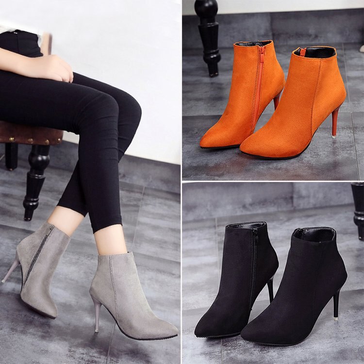 Damesschoenen hoge hakken franje laarzen dunne hak dameslaarzen puntige neus damesschoenen winter enkellaarsjes ghn 78