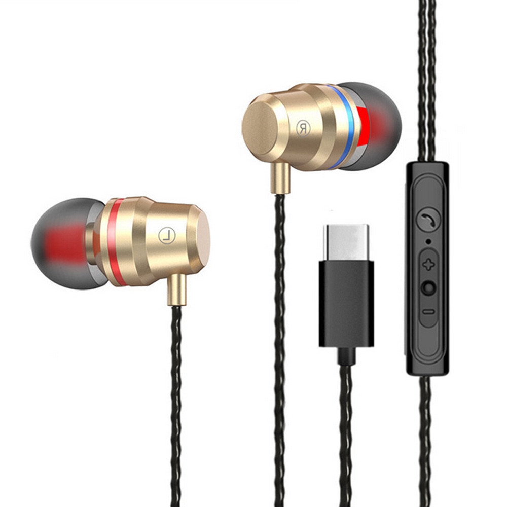 Case Type-c Usb-c In-ear Earphone Headset Headphone Earbuds Wth Wire-controlled Mic Наушники: Gold