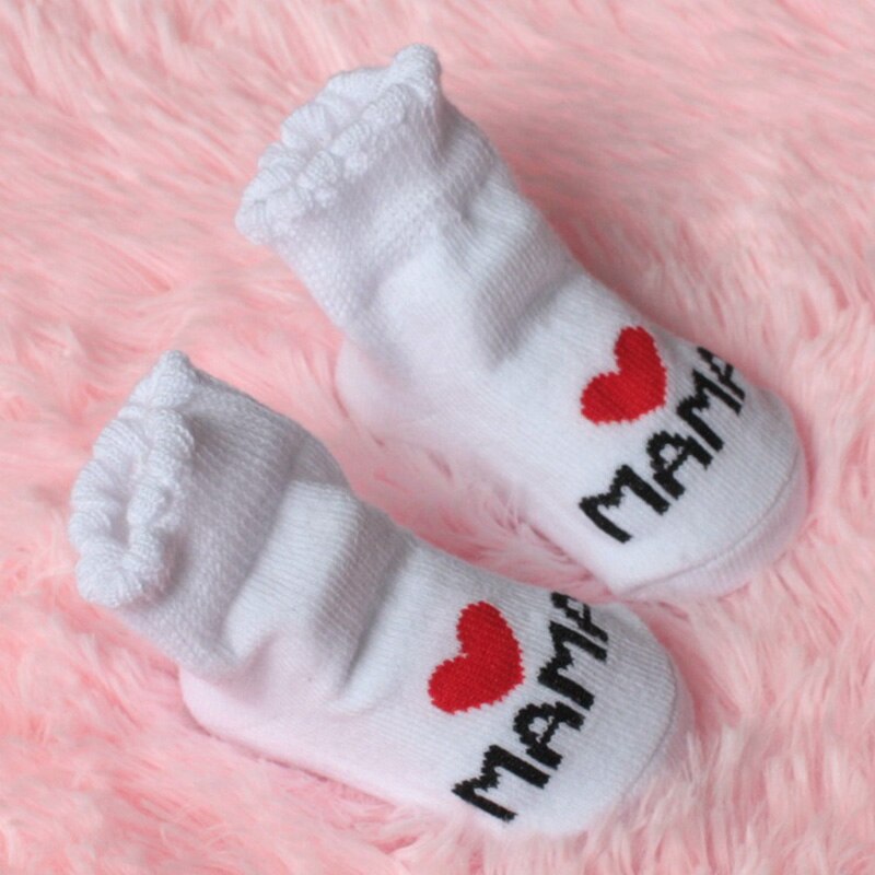 Søde babysokker nyfødte barn spædbarn børn stribet brev kærlighed mama papa sokker til piger drenge 0-6 måneder: Sort