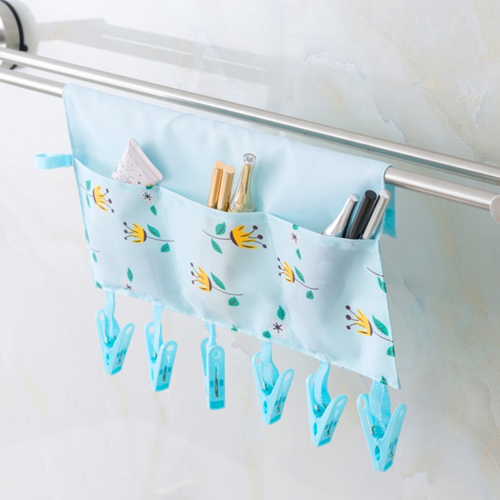 Portable Clothes Hanger Fixed Clip Laundry Drying Rack Clothespin Towel Sock Pegs Pocket Bathroom Hanging Cosmetic Storage Bag