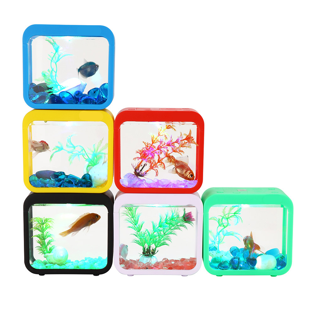 Mini Betta Fish Tank Small Ecological Landscape Aquarium Detachable Seaweed Reptile Jellyfish Goldfish Shrimp Insects Habitat