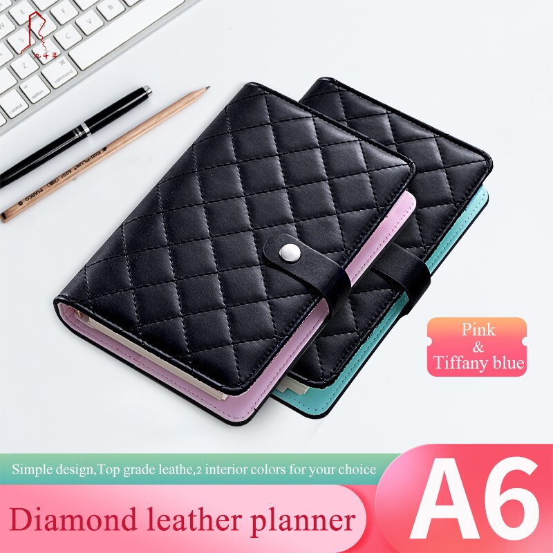 A6 Dialy Note Book,School Office Supplies Binder Diary Pocket Filler Planner Diamond Checkered Dupe Agenda