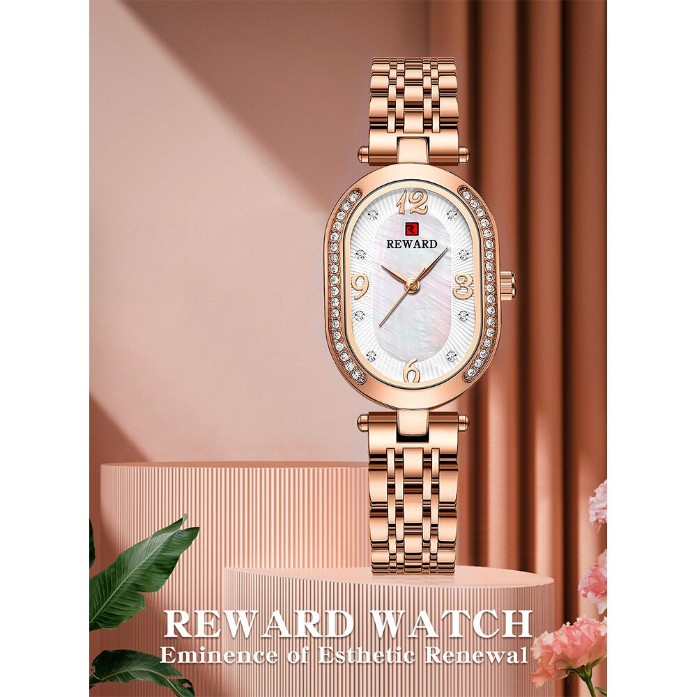 REWARD-Reloj de pulsera de oro rosa para mujer, relojes de cuarzo ultrafinos de lujo a la , correa de acero inoxidable, para mujer y Niña