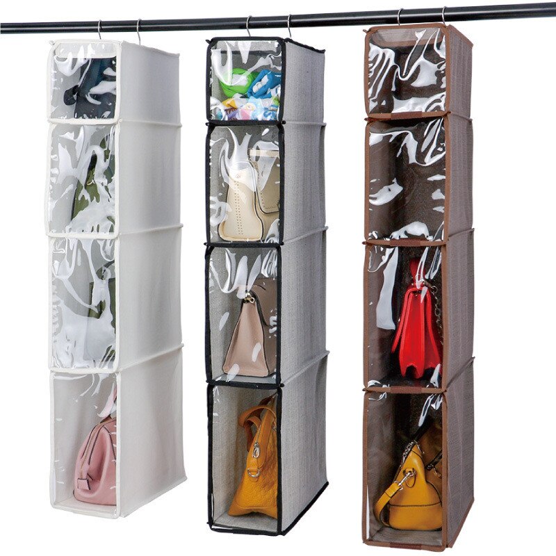 3/4 Pockets Shelf Tote Rack Bag Clear Hanging Purse Handbag Organizer Storage Holder Wardrobe Closets Homewares #t2g