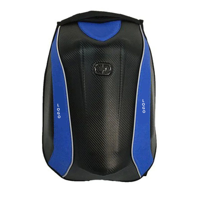 48L Expandable Waterproof Motorcycle Hard shell backpacks MX Motocross carbon fiber backpack Moto Racing bags Computer bag LOGO: Blue