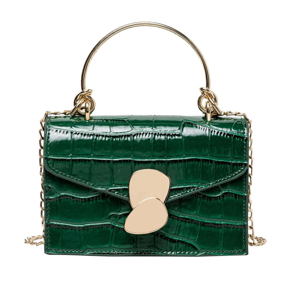 Vrouwen Mode Schouder Handtas Effen Kleur Pu Stone Lederen Kleine Vrouwelijke Crossbody Bag Keten Kleine Messenger Tassen Voor Vrouwen: green