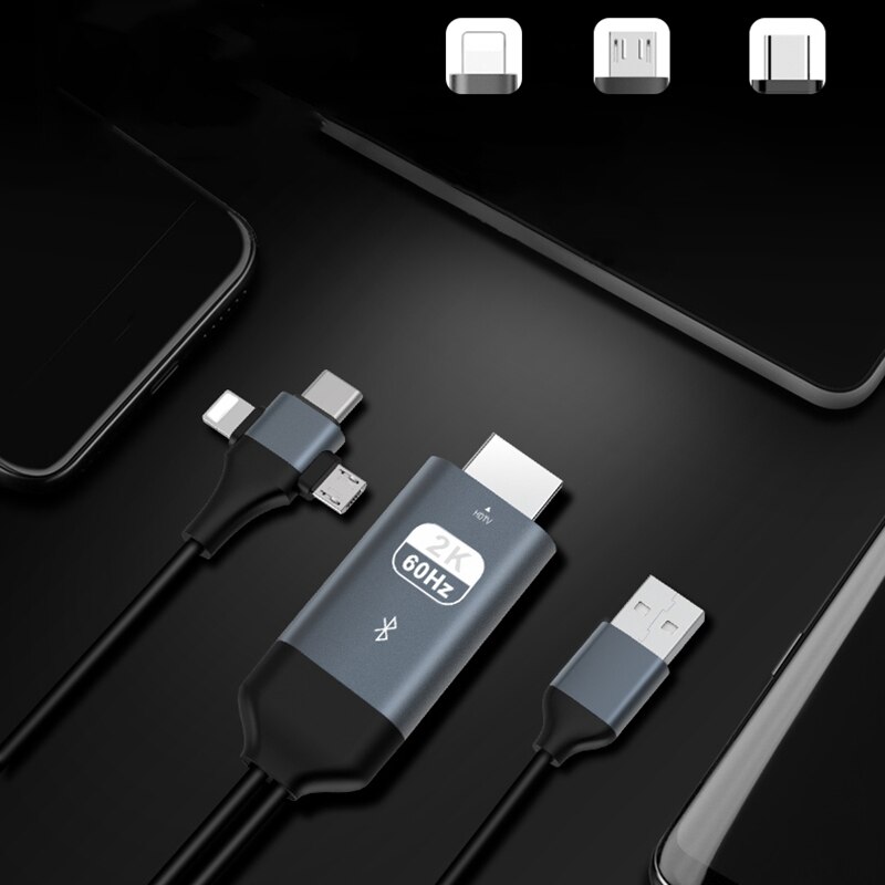 3-In-1 Audio Video Kabel Micro-Usb Type-C 8Pin Naar Hdmi Kabel Telefoon Om hdtv Projectie Adapter Kabel Voor Iphone Android