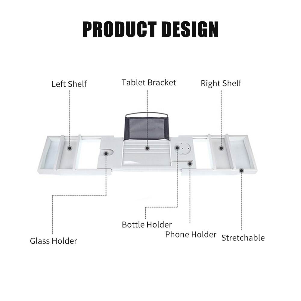 Bathtub Tray Bamboo Spa Bathtub Caddy Organizer Rack Book Wine Holder Nonslip Bottom Extendable Bath Tub Reading Shelf Tray