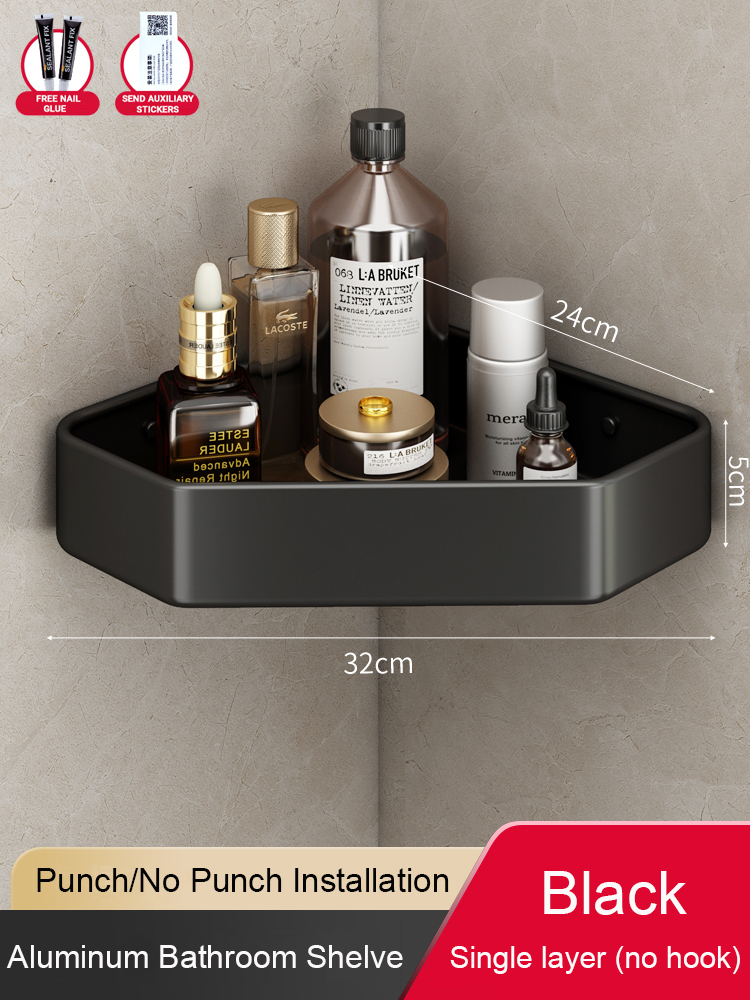 Badezimmerregal ohne Bohren, Eckraum, Aluminium-Lagerregal, Wandmontage, dreieckiger Korb, Duschraum, Aufbewahrungsorganisator FR2006: Weiß