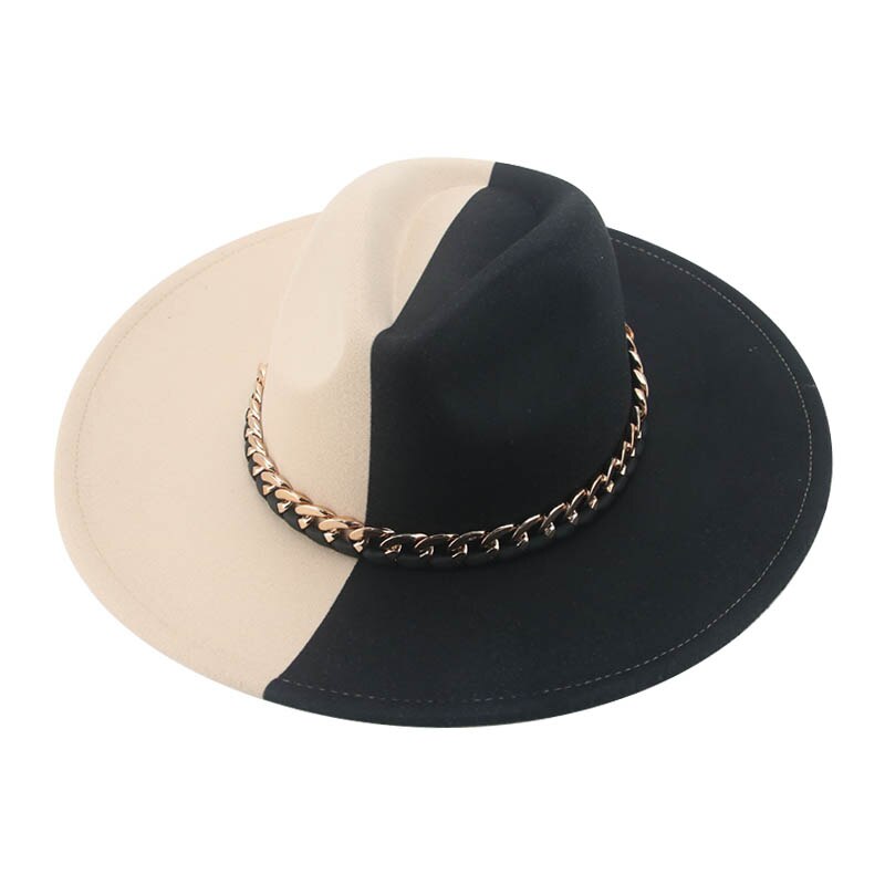Sombrero Fedora de fieltro para hombre y mujer, gorro de ala grande de 9,5 cm, de retales en negro, blanco y rojo, informal de lujo: 5