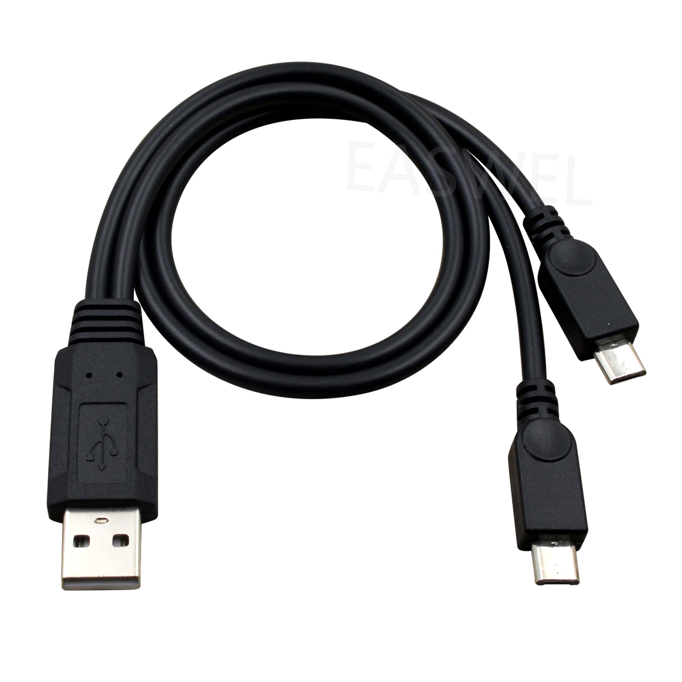 USB 2.0 A Male Plug to Dual 2 Micro Male Splitter Y Data Charge Cable Connector