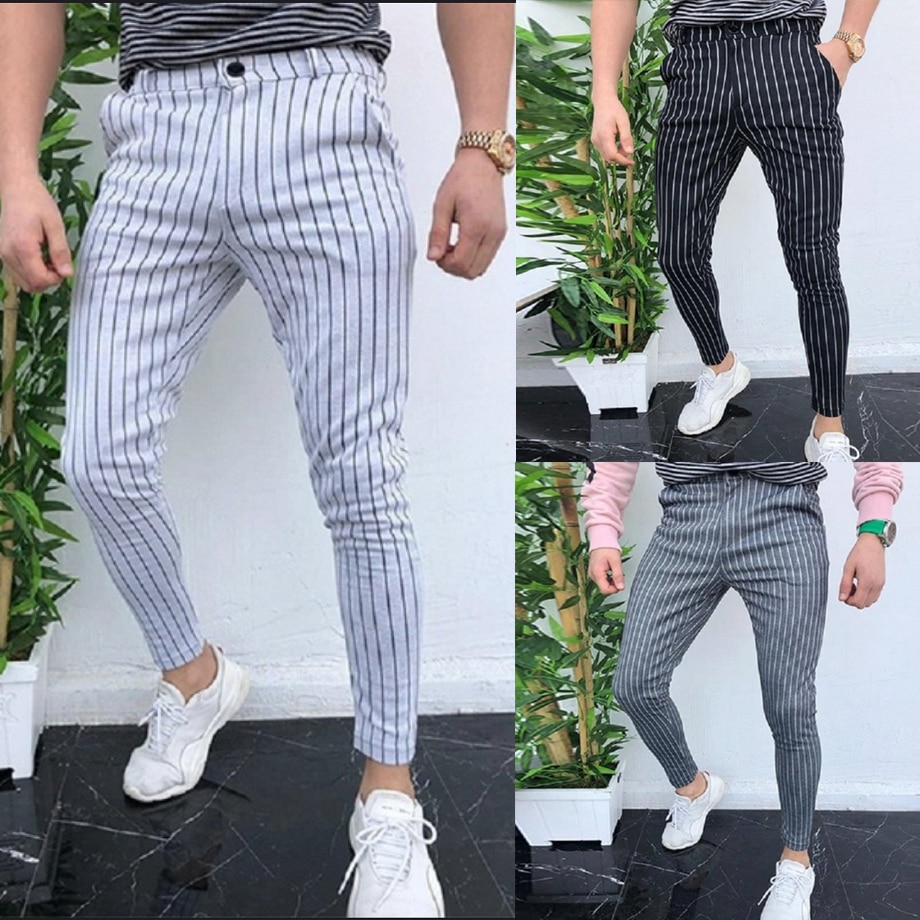 Plus size herrebukser stribede elastiske afslappede blyantbukser luksus mærke tøj bukser sweat pants til mænd street
