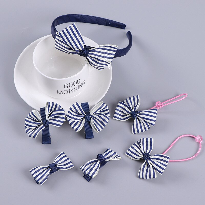 Pinzas para el pelo con lazo para niña, 7 Uds., bandas elásticas para el pelo para niña, horquillas, accesorios para el cabello, juego de aros, diadema elástica, banda de goma: e